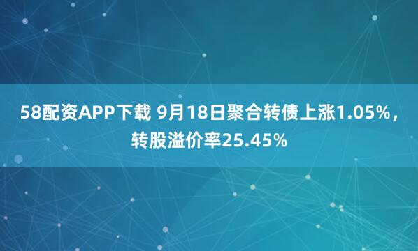 58配资APP下载 9月18日聚合转债上涨1.05%，转股溢价率25.45%